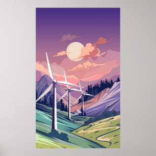 Poster Turbinas eólicas em montanha