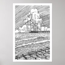 Turbine Eólicas Desenho a Tinta Oceano