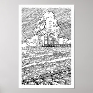 Poster Turbine Eólicas Desenho a Tinta Oceano