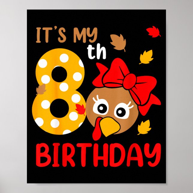 Poster Turkey 8th Birthday Autumn Thanksgiving Party Boy  (Frente)