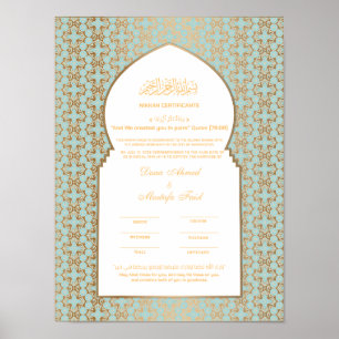 Poster Turkuaz com certificado nikkah Dourado
