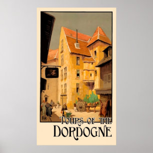 Poster Turnê Dordogne, cidade, casas, França, viagens vin