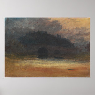 Poster Turner - Paisagem à noite com Castelo e Ponte