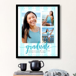 Poster Turquesa Azul Grad 3 Foto Glitter Script Listras