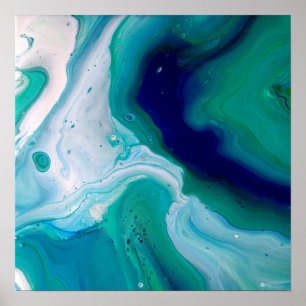 Póster Turquesa Azul Rochedos Marble Abstrato Art