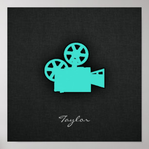 Póster Turquesa; Câmera de filme do verde azul