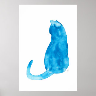 Poster Turquesa Cat Watercolor