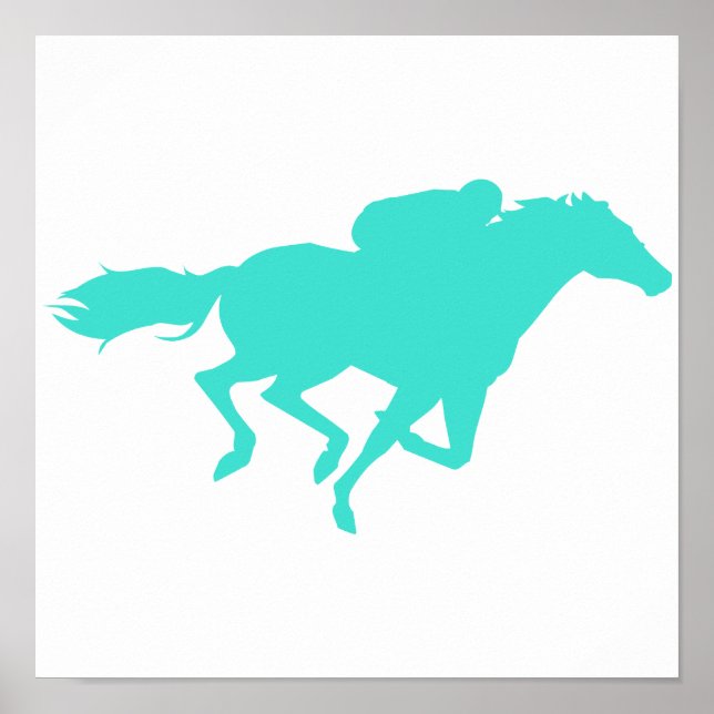 Póster Turquesa; Corrida de Cavalo Verde Azul (Frente)