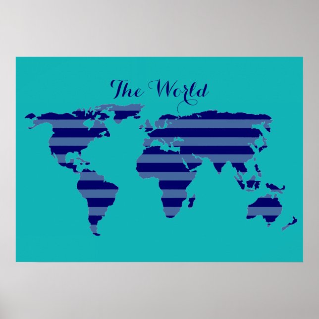 Póster Turquesa de mapa-listrado azul (Frente)
