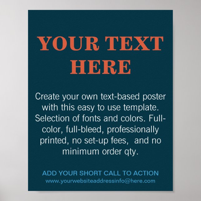Poster Turquesa de Texto Moderno Personalizada (Frente)