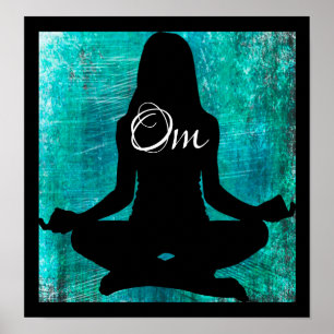 Póster Turquesa do OM e cargo Meditating da ioga das