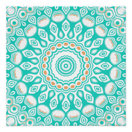 Póster Turquesa e Bege Padrão de Mandala do Oceano