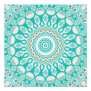 Póster Turquesa e Bege Padrão de Mandala do Oceano
