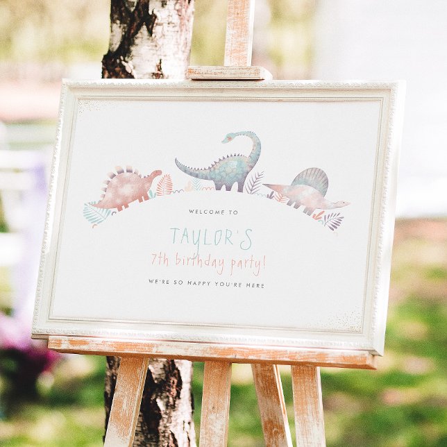 Poster Turquesa e Dourada Festa de aniversário de dinossa (Criador carregado)