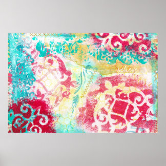 Poster Turquesa e Escarlet Mídia Mistura Pintura com Pala