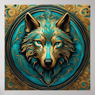 Poster Turquesa e Lobo Dourado