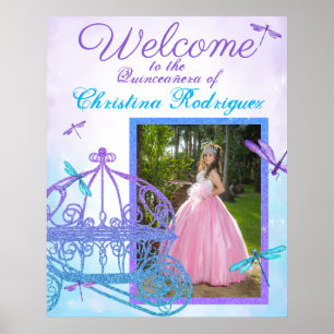Poster Turquesa e Purple Quinceañera - Sinal de Boas-vind