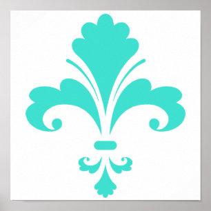 Poster Turquesa, Fleur-de-lis azul-verde