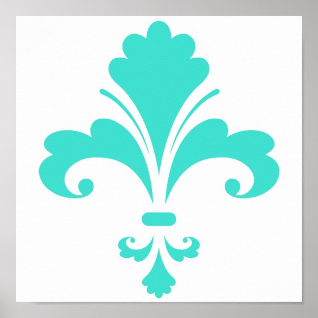 Poster Turquesa, Fleur-de-lis azul-verde (Frente)