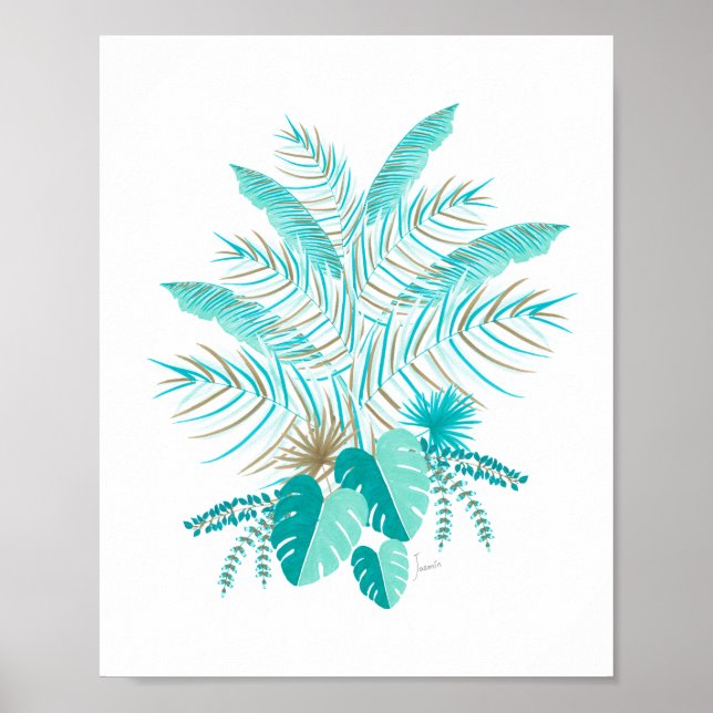 Poster Turquesa - Folhas Tropicais (Frente)