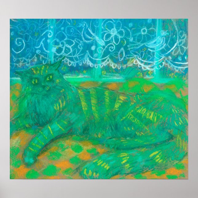 Poster Turquesa Gato Pintel Pintel Pintel Retrato Animal (Frente)