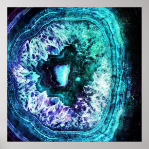 Póster Turquesa gelada bonito e cristal roxo de Geode