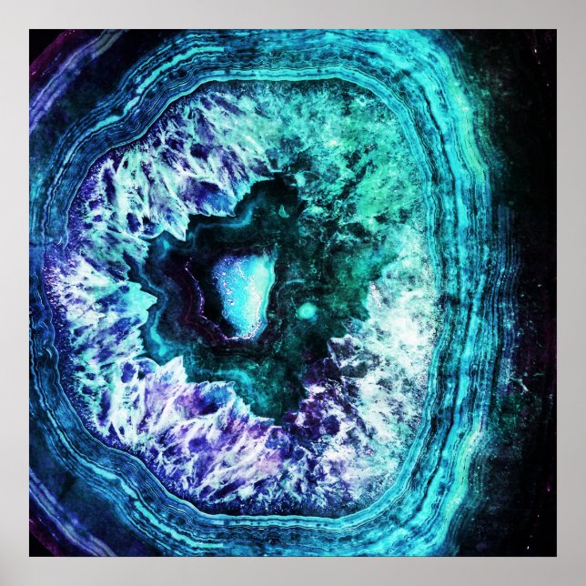 Póster Turquesa Icy bonito e Cristal Geodo Roxo (Frente)