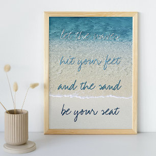Poster Turquesa Inspiradora Ondas de Surf do Oceano Azul