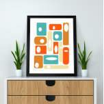 Póster Turquesa Laranja Creme Praça Médio-século Moderno<br><div class="desc">Este fabuloso impressão de arte moderna meio século apresenta vários quadrados e retângulos arredondados com círculos brancos e ovais deslocados,  numa combinação de turquesa,  dois tons de laranja e creme. Isso vai fazer uma adição colorida à sua casa!</div>