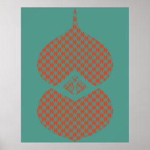 Poster Turquesa Laranja Geométrica Moderna do meio século
