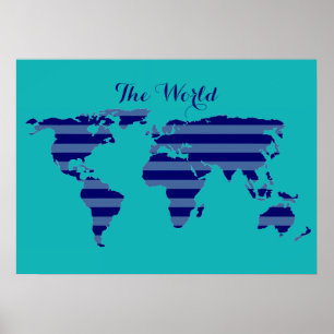 Póster turquesa listrada azul do mapa