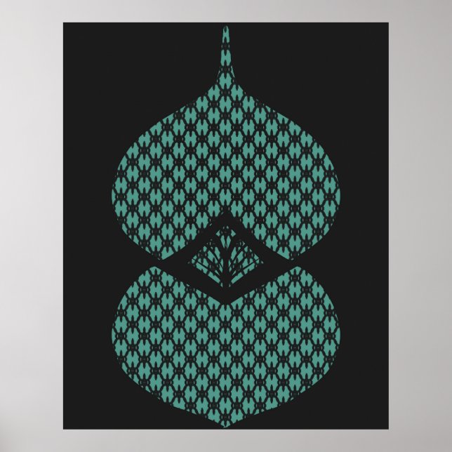 Poster Turquesa Negra Geométrica do meio século (Frente)