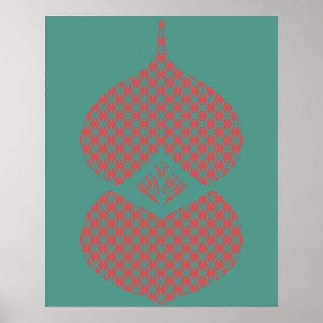 Poster Turquesa Rosa Geométrica Moderna do meio século (Frente)