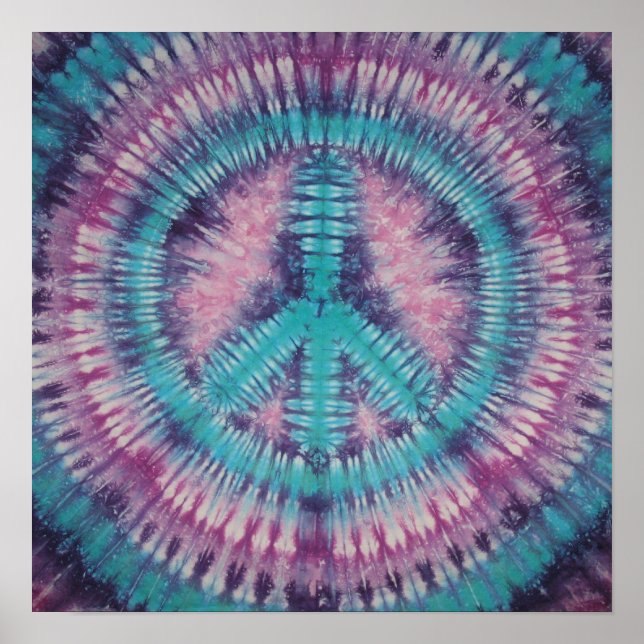 Póster Turquesa - Sinal de Paz Tie Dye (Frente)