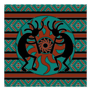 Póster Turquesa Sun tribal Kokopelli do sudoeste