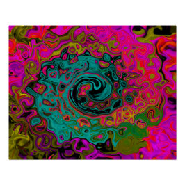 Póster Turquesa Trippy Abstrato Líquido Redemoinho Retro