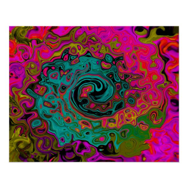 Póster Turquesa Trippy Abstrato Líquido Redemoinho Retro (Frente)