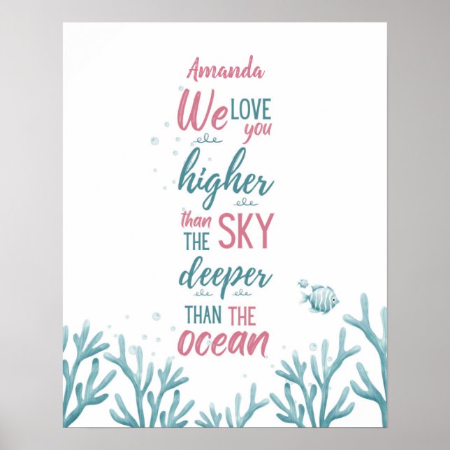 Poster Turquesa Verde Profunda Amor Personalizável (Frente)