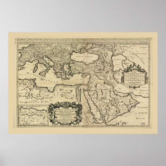 Poster Turquia, Mapa do Império Otomano (1680) (Frente)