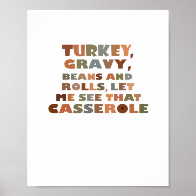 Poster Turquia Rolls Casserole, Ação de Graças Retro Funn (Frente)