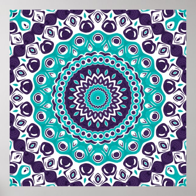 Poster Turquoise and Purple Modern Mandala Pattern (Frente)