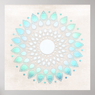 Póster Turquoise Blue Lotus Mandala Art