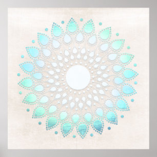 Póster Turquoise Blue Lotus Mandala Art