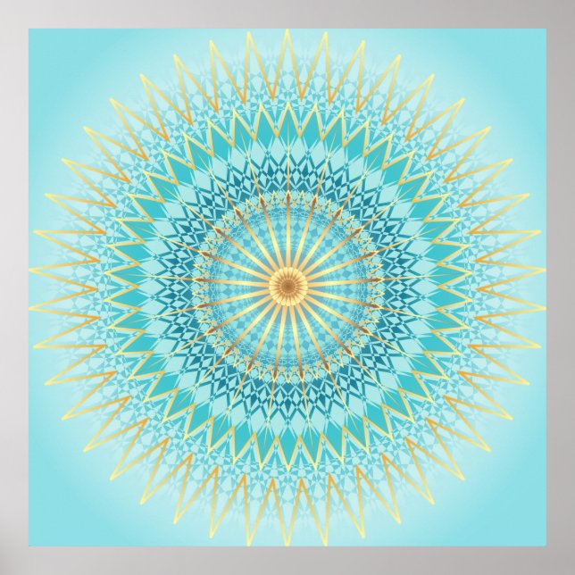 Póster Turquoise Dourada Boho Mandala (Frente)
