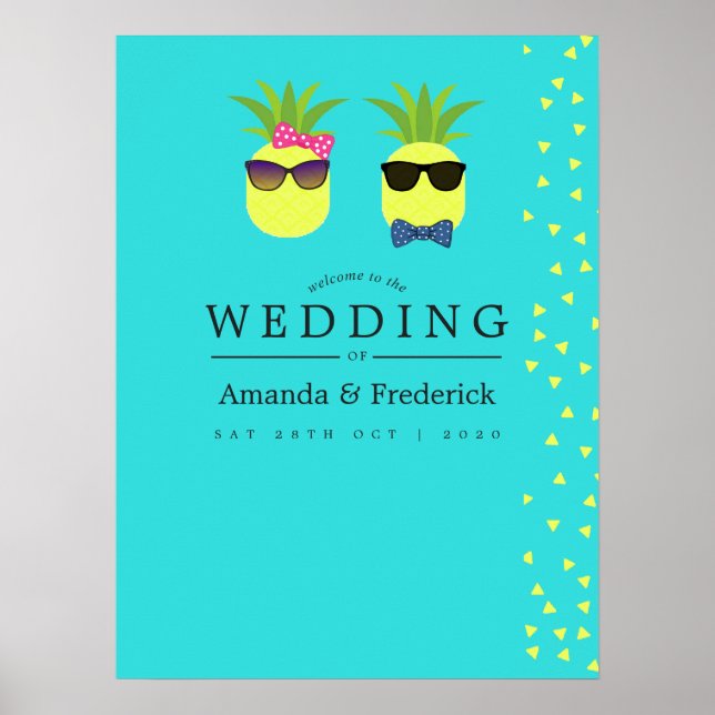 Poster Turquoise e Lemon Summer Beach Weding Welcome (Frente)