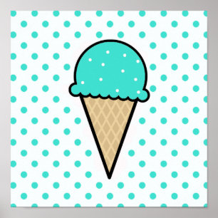 Póster Turquoise Green Sorvete Cone