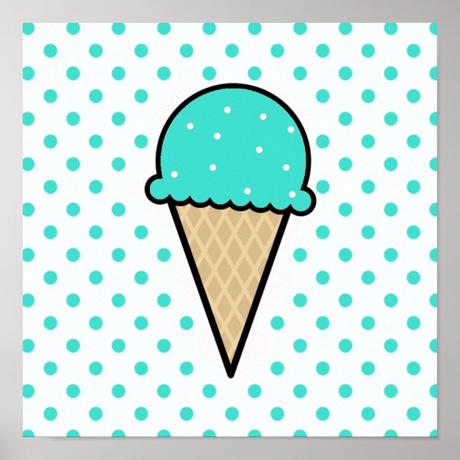 Póster Turquoise Green Sorvete Cone (Frente)