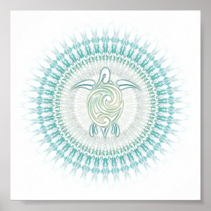 Poster Turquoise Green Turtle Mandala Animal