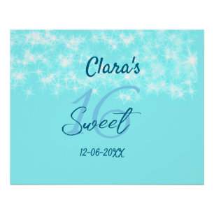 Póster Turquoise teal agate doce 16 anos adicione nome da