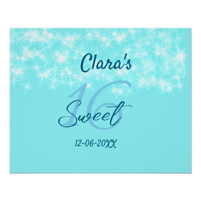 Póster Turquoise teal agate doce 16 anos adicione nome da (Frente)